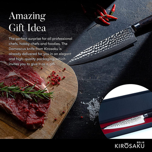 Kirosaku Premium Damascus Kitchen Knife 8 Inches - Extremely Sharp Kitchen Chef'S Knife Made of Damascus Steel and Pakka Wood Handle