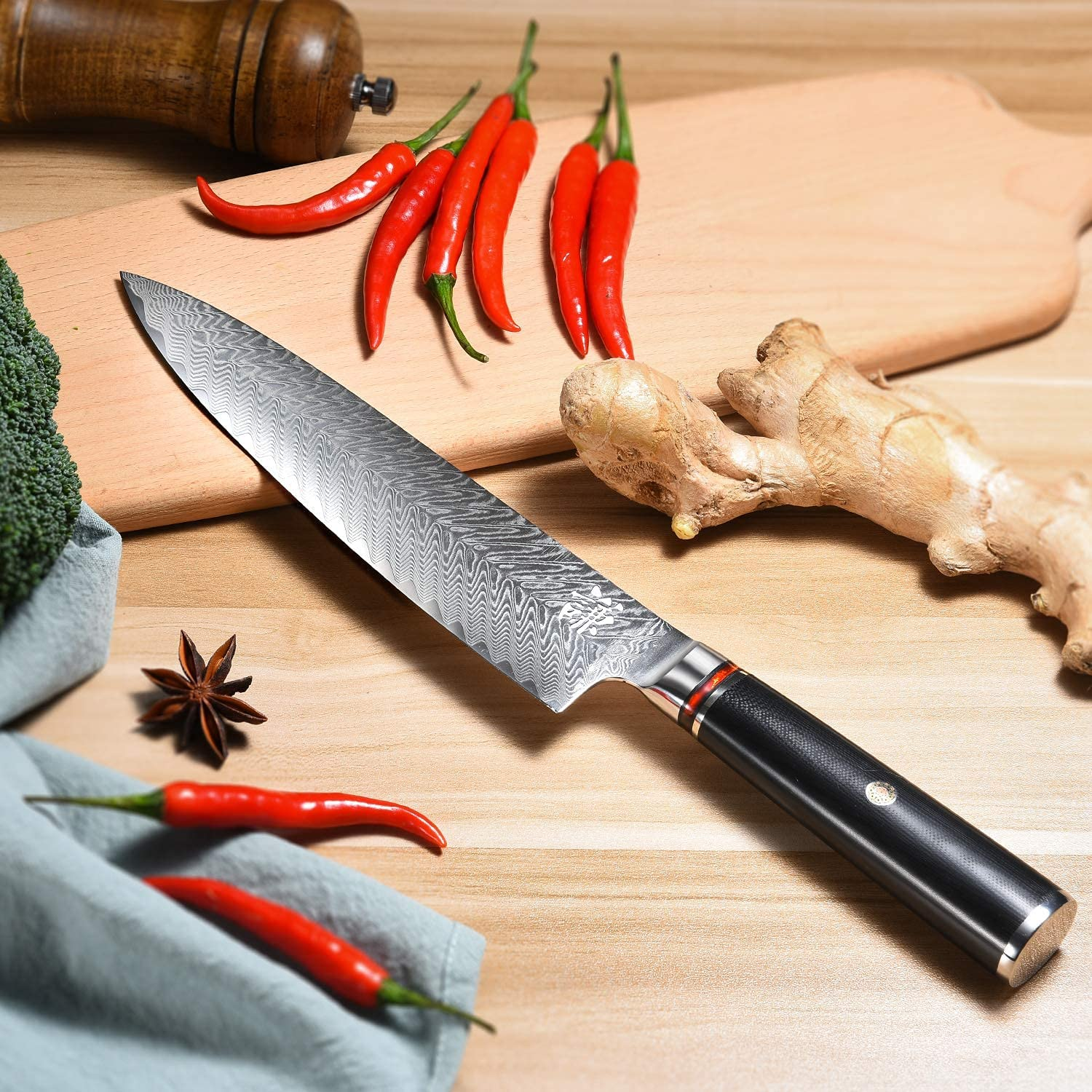 Chef Knife Damascus Japanese Chefs Knife 8 Inch VG10 Kitchen Knife Sharpest 67-Layer Damascus Steel Knife, Ergonomic,Superb Edge Retention, Gyuto Chef Knife with Gift Box