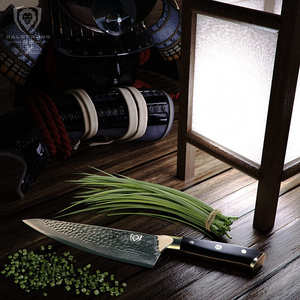 DALSTRONG Chef Knife - 8 Inch - Shogun Series - Damascus - Japanese AUS-10V Super Steel Kitchen Knife - Black Handle - Razor Sharp Knife - W/Sheath