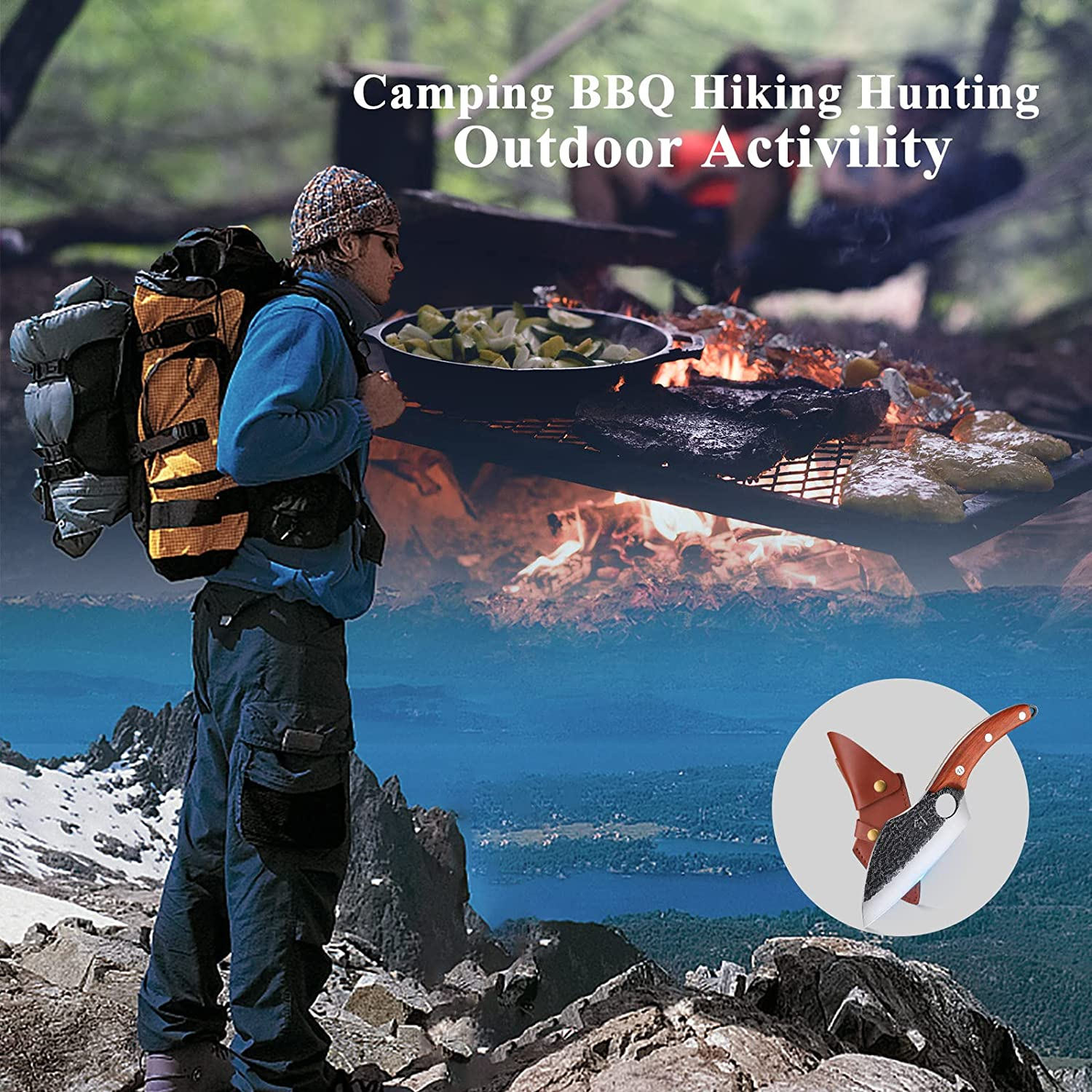 DRAGON RIOT Forged Cleaver Knife Boning Knife with Leather Sheath Carbon Steel Meat Butcher Chef Knife Mith the Pot Cleaver Knife Outdoor BBQ Knives for Kitchen Camping with Gift Box