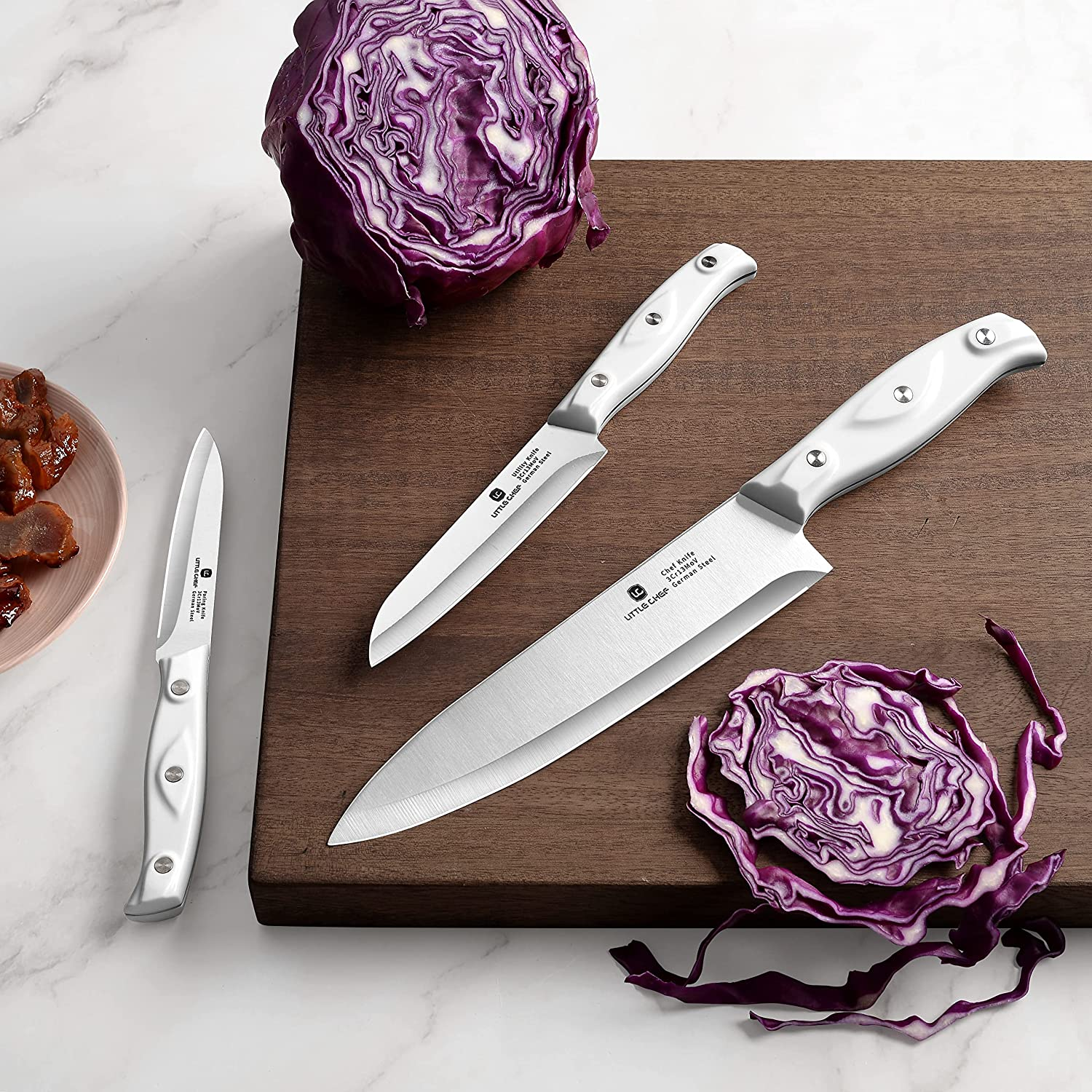 Chef Knife, Ultra Sharp Kitchen Knife, High Carbon Stainless Steel Chef Knife Set, 3-Pc, 8 Inch Chefs Knife, 4.5 Inch Utility Knife, 4 Inch Paring Knife