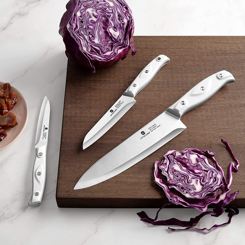 Image of Chef Knife, Ultra Sharp Kitchen Knife, High Carbon Stainless Steel Chef Knife Set, 3-Pc, 8 Inch Chefs Knife, 4.5 Inch Utility Knife, 4 Inch Paring Knife