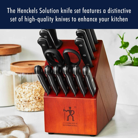 Image of HENCKELS Solution Kitchen Knife Set with Block, 15-Pc, Black/Stainless Steel