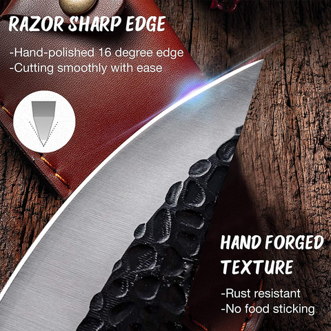 Image of Huusk Viking Knives Hand Forged Boning Knife Full Tang Japanese Chef Knife with Sheath Butcher Meat Cleaver Japan Kitchen Knife for Home, Outdoor, Camping