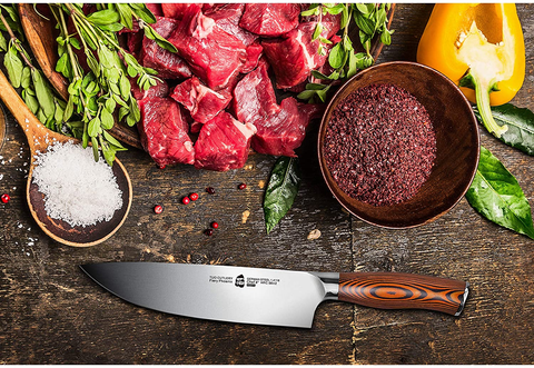 Image of TUO Chef Knife Kitchen Knives Chef S Knife, High Carbon German Stainless Steel Cutlery Rust Resistant, Pakkawood Handle Luxurious Gift Box 8 Inch Chopper Fiery Phoenix Series