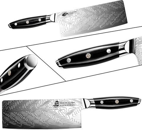 Image of TUO Vegetable Meat Cleaver Knife - Chinese Chef'S Knife 7-Inch High Carbon Stainless Steel - Kitchen Knife with G10 Full Tang Handle - Black Hawk-S Knives Including Gift Box