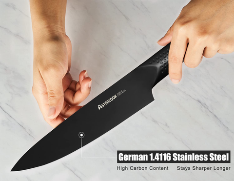 Image of Chef Knife, 8 Inch Pro Kitchen Knife Dishwasher Safe, High Carbon German Stainless Steel Chef'S Knives with Ergonomic Handle, Elegant Black, Best Gifts