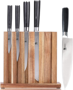 KYOKU 5-Knife Set with Block, 8” Chef Knife + 8” Bread Knife + 6.5” Carving Knife + 5” Utility Knife + 3.5” Paring Knife – Premium Japanese Steel Cutlery Kitchen Knives Set with Wooden Block