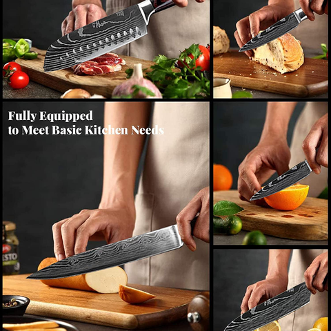 Image of Kitchen Chef Knife Sets,8 Pieces Professional High Carbon Stainless Steel Chef Knives, Pakkawood Handle,3.5-9 Inch Ultra Sharp Cooking Knife for Vegetable Meat Fruit