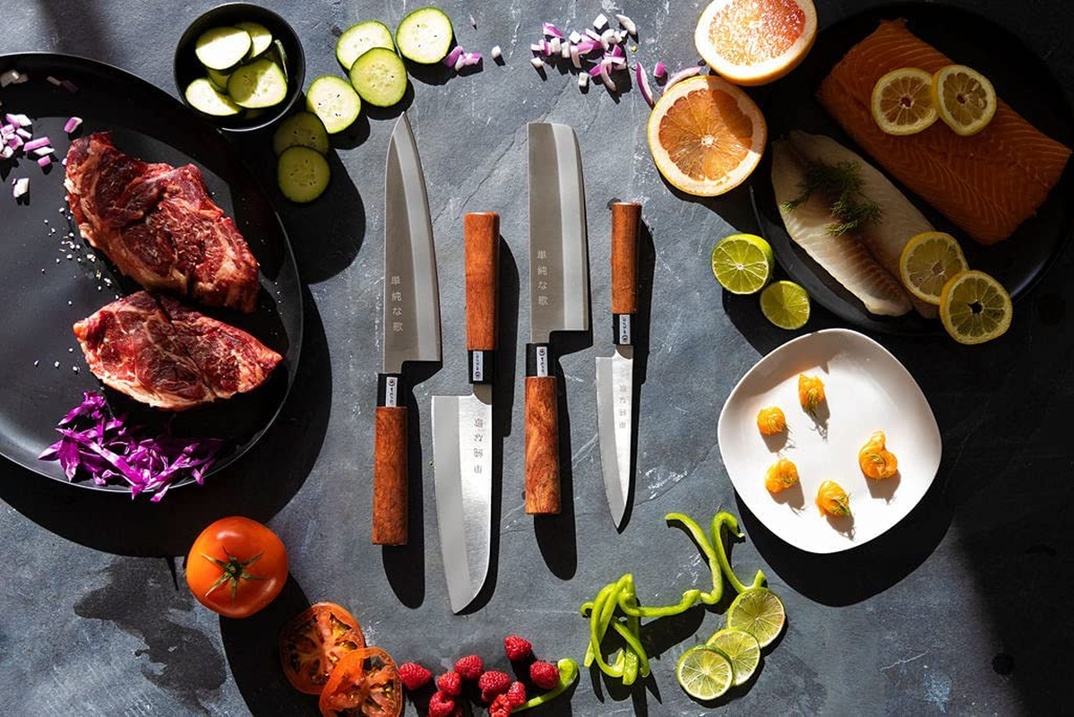 Traditional Japanese Professional Kitchen Chef Knife Set - Premium Gyuto Santoku Nakiri Petty High Corrosion Resistance Full Tang Knife Set