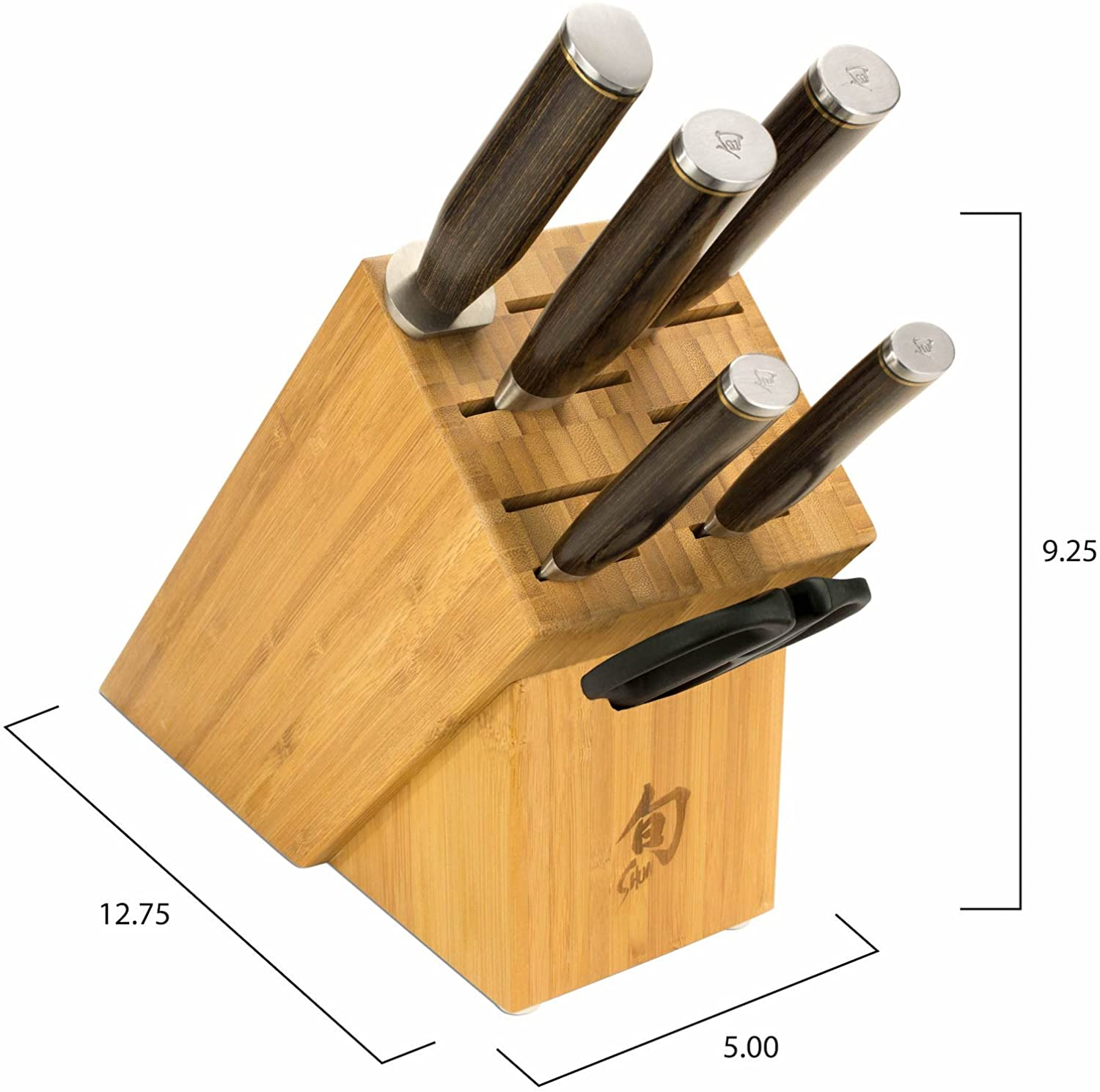 Shun Premier 7-Piece Essential Block Set; Includes 8-Inch Chef’S Knife, 6.5-Inch Utility Knife, 4-Inch Paring Knife, 9-Inch Serrated Bread Knife, Herb Shears, Honing Steel and 11-Slot Knife Block