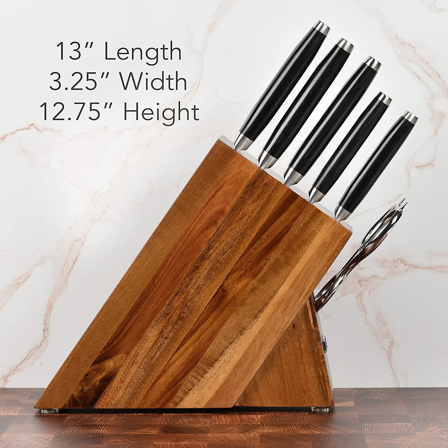 Enso Knife Set - Made in Japan - HD Series - VG10 Hammered Damascus Japanese Stainless Steel with Slim Acacia Knife Block - 7 Piece