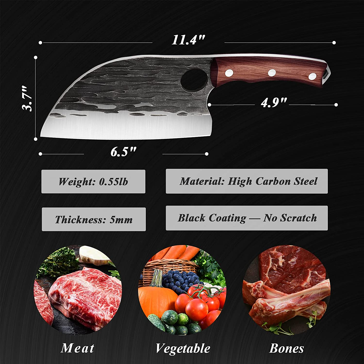 Upgraded Serbian Chef Knife 11.4 Inch Viking Cleaver Knife Hand Forged Japanese Kitchen Knives Sharp Chopping Knife Full Tang Handle Butcher Knife with Sheath Outdoor Boning Knife BBQ Camping Gift