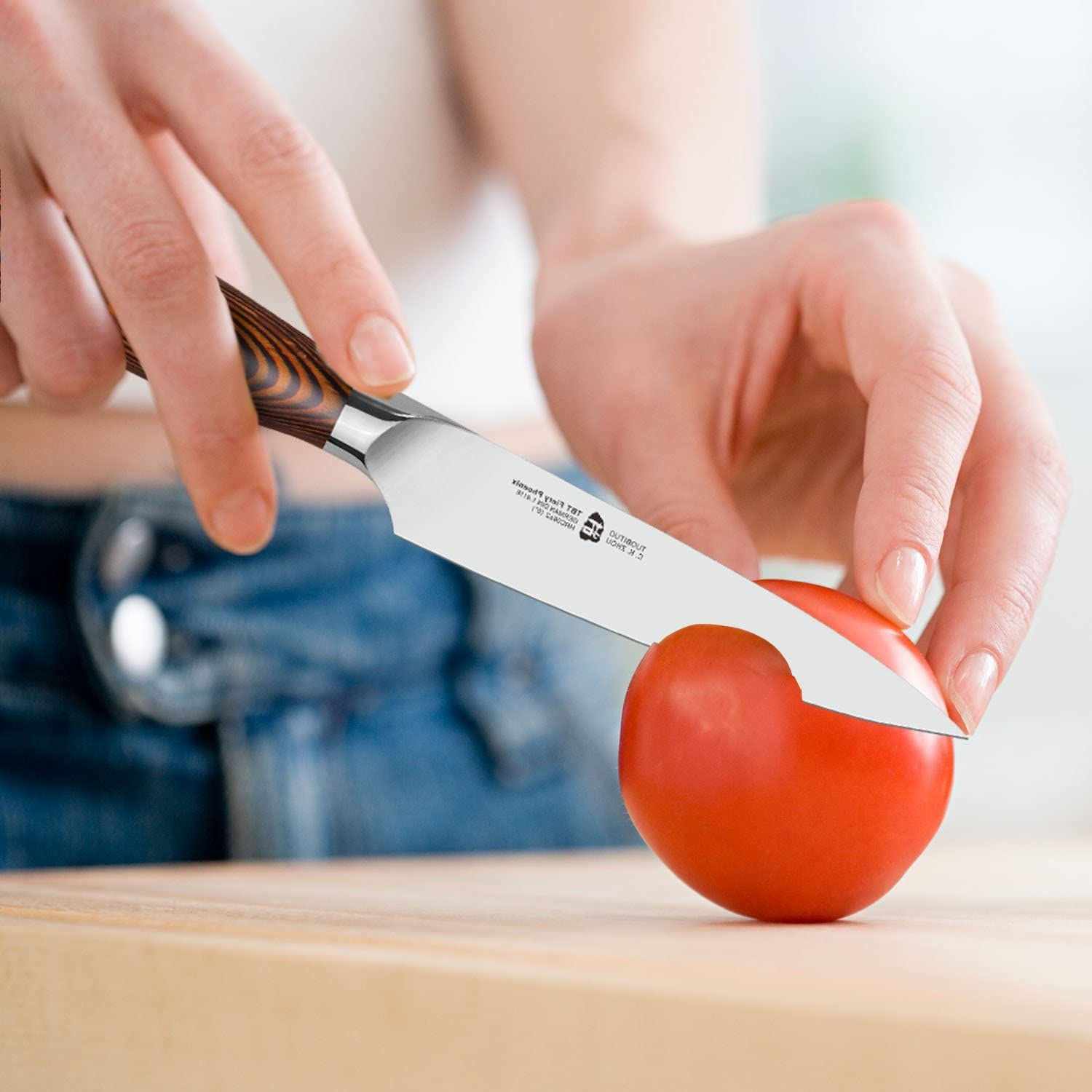 TUO Kitchen Utility Knife- Small Kitchen Knife - High Carbon German Stainless Steel Cutlery - Ergonomic Pakkawood Handle - Luxurious Gift Box Included - 5 Inch - Fiery Phoenix Series