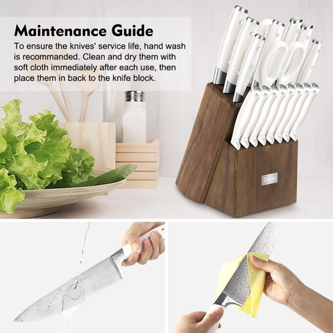 Image of Knife Set, 23 PCS Kitchen Knife Set with Block, Germany High Carbon Stainless Steel Chef Knife Block Set, Knives Set for Kitchen with Sharpener & Finger Guard, Ultra Sharp, White