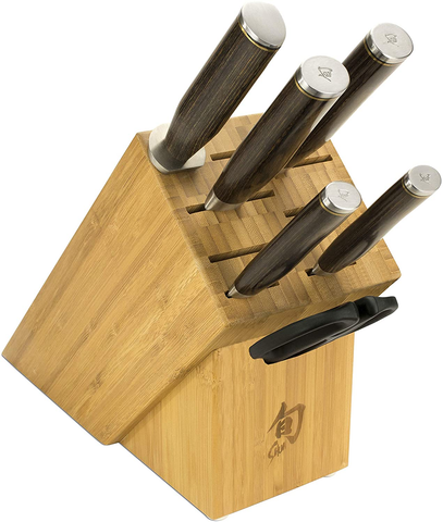 Image of Shun Premier 7-Piece Essential Block Set; Includes 8-Inch Chef’S Knife, 6.5-Inch Utility Knife, 4-Inch Paring Knife, 9-Inch Serrated Bread Knife, Herb Shears, Honing Steel and 11-Slot Knife Block