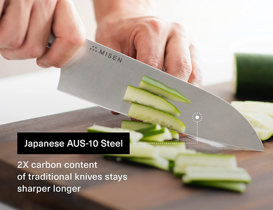 Misen Santoku Knife - 7.5 Inch Japanese Style Kitchen Knife - High Carbon Stainless Steel Chopping Knife, Blue