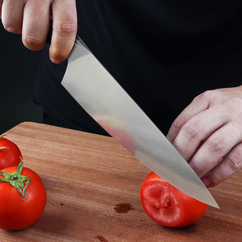 Image of Mosfiata Chef Knife 8 Inch Kitchen Cooking Knife, 5Cr15Mov High Carbon Stainless Steel Sharp Knife with Ergonomic Pakkawood Handle, Full Tang Vegetable Meat Cutting Knife with Sheath for Home Kitchen