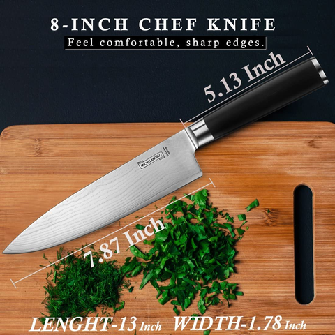 Image of MICHELANGELO Professional Chef Knife 8 Inch Pro, German High Carbon Stainless Steel Knife with Ergonomic Handle, Japanese Knife, Chef Knife for Kitchen - 8 Inch, Etched Damascus Pattern