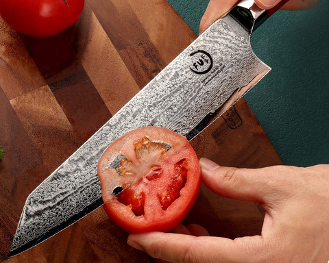 Image of Chef Knife 8 Inch, Fukep Ultra Sharp Damascus Chef Knife AUS10 Core Steel 72 Layers High Carbon Steel Japanese Kitchen Knife Ergonomic Mahogany Handle Kitchen Gifts
