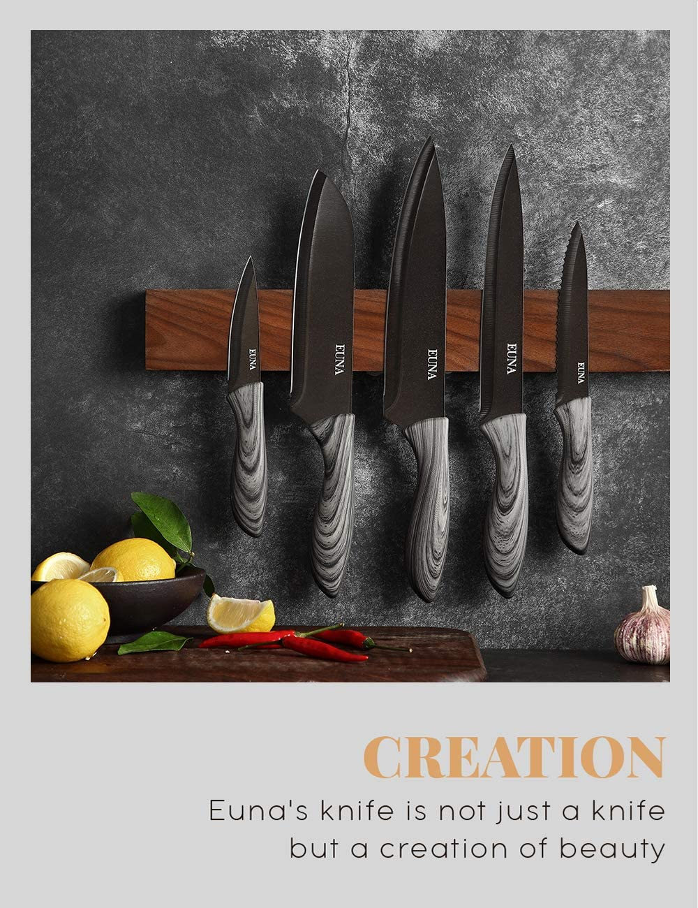 EUNA Kitchen Knife Set with Multiple Sizes, [Ultra-Sharp] Japanese Knives with Sheaths and Gift Box, Chef Knife Set for Professional Multipurpose Cooking with Ergonomic Handle (5PCS)