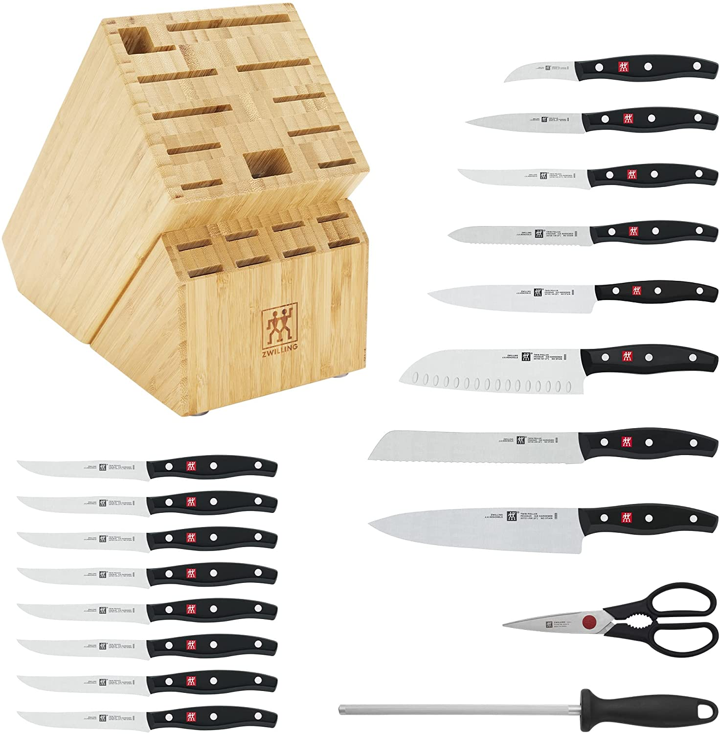ZWILLING Twin Signature 19-Pc Kitchen Knife Set with Block, Chef Knife, Professional Chef Knife Set, German Knife Set Light Brown