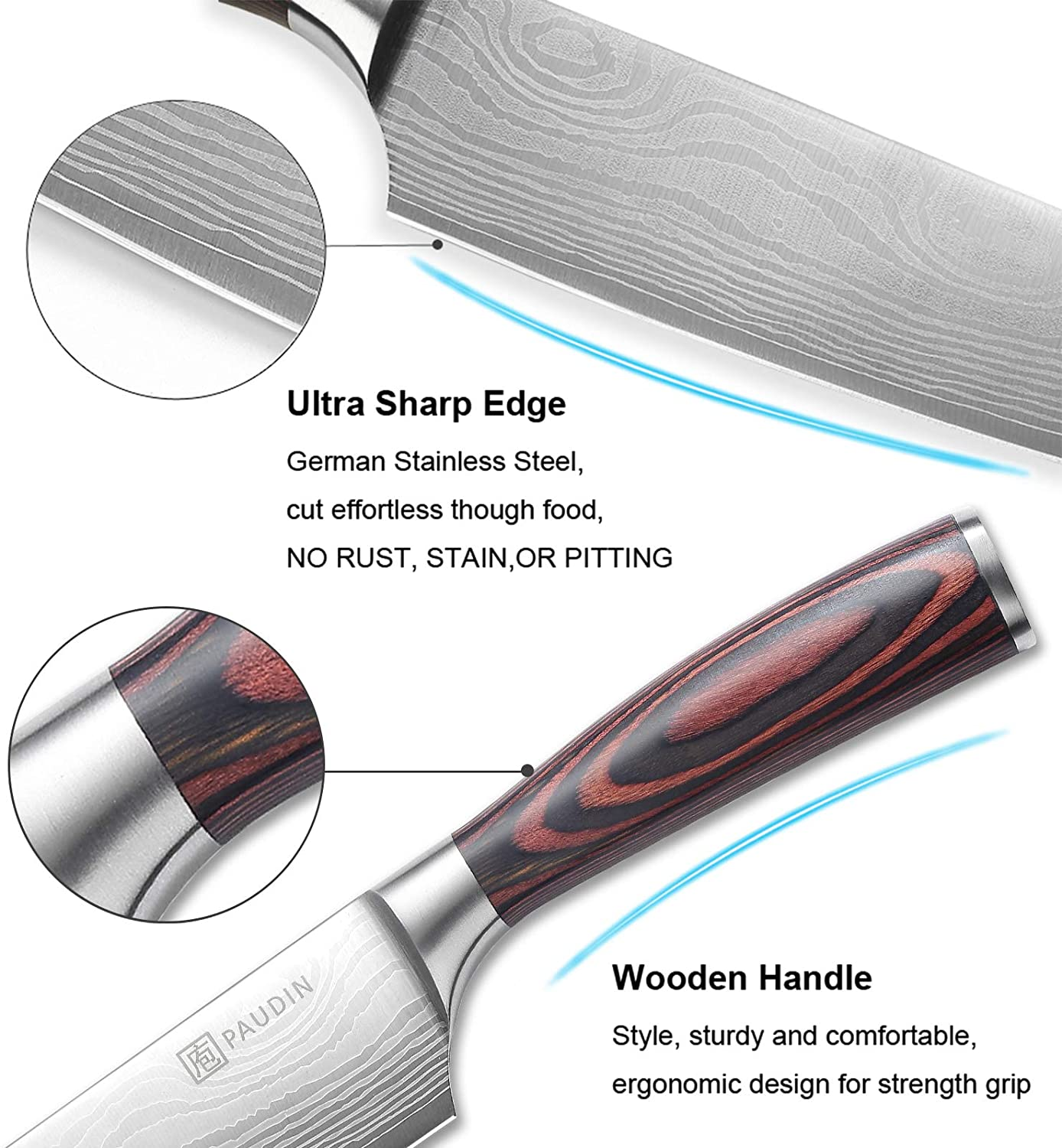 Chef Knife PAUDIN N1 8 Inch Kitchen Knife, German High Carbon Stainless Steel Sharp Knife, Professional Meat Knife with Ergonomic Handle and Gift Box for Family & Restaurant