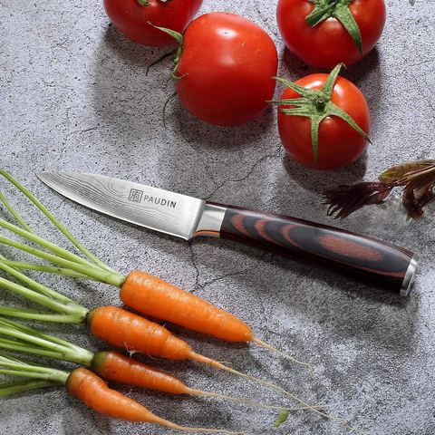 Image of Paring Knife - PAUDIN 3.5 Inch Kitchen Knife N8 German High Carbon Stainless Steel Knife, Fruit and Vegetable Cutting Chopping Carving Knives