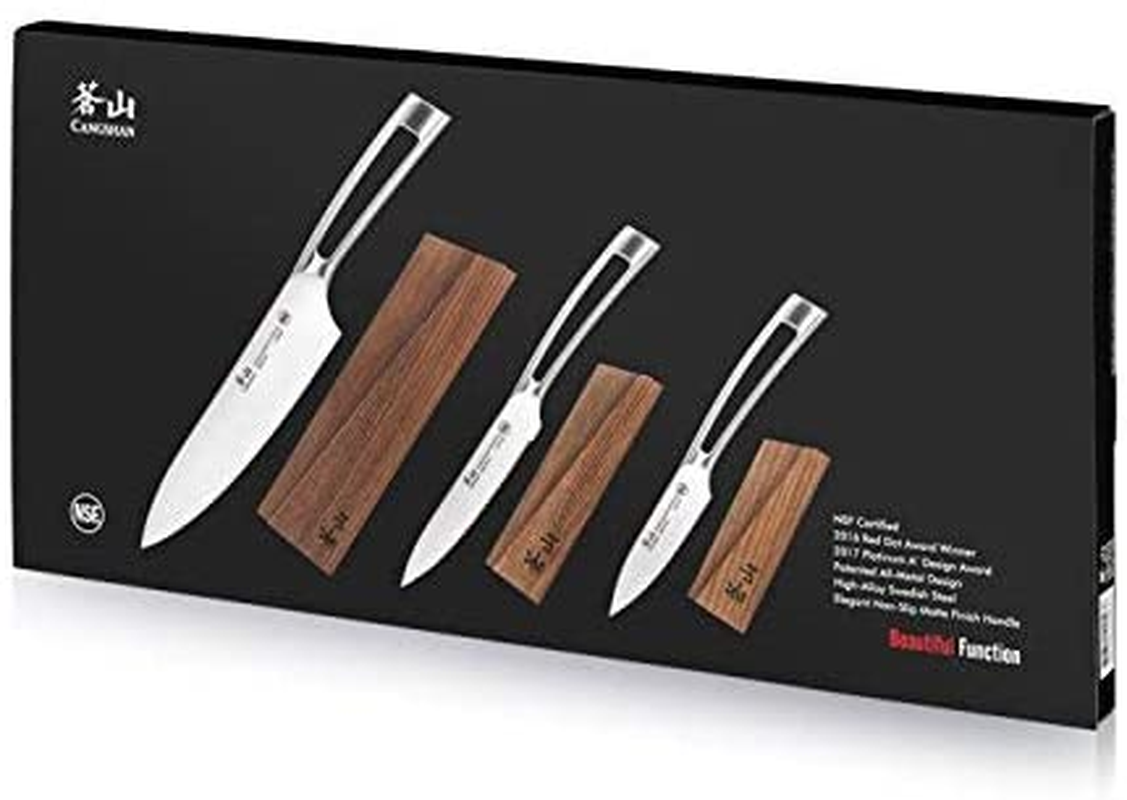 Cangshan TN1 Series 1021936 Swedish Sandvik 14C28N Steel Forged 3-Piece Starter Knife Set with Wood Sheaths