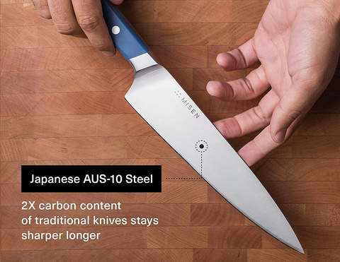 Image of Misen Chef Knife - 8 Inch Professional Kitchen Knife - High Carbon Steel Ultra Sharp Chef'S Knife, Blue