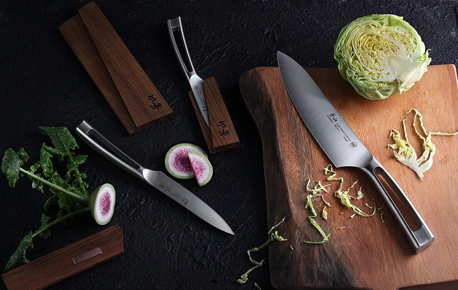 Cangshan TN1 Series 1021936 Swedish Sandvik 14C28N Steel Forged 3-Piece Starter Knife Set with Wood Sheaths