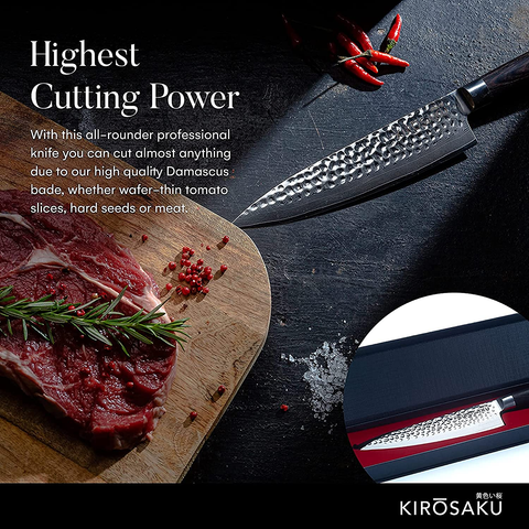 Image of Kirosaku Premium Damascus Kitchen Knife 8 Inches - Extremely Sharp Kitchen Chef'S Knife Made of Damascus Steel and Pakka Wood Handle