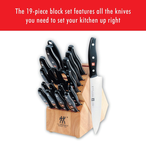 Image of ZWILLING Twin Signature 19-Pc Kitchen Knife Set with Block, Chef Knife, Professional Chef Knife Set, German Knife Set Light Brown