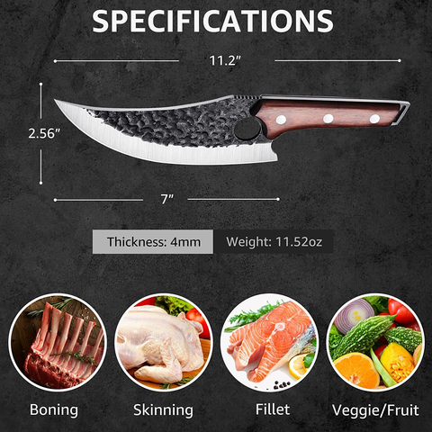 Image of TOMBRO Forged Viking Knives, 7" Boning Knife, Handmade Meat Cleaver Knife, High Carbon Steel Butcher Knives with Sheath, Japanese Chef Knife for Kitchen, Camping, BBQ, Fishing Filet