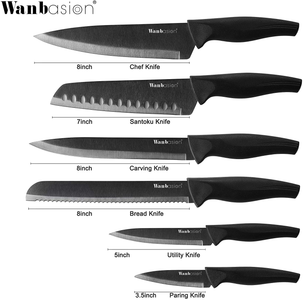 Wanbasion Black Stainless Steel Knife Set, Sharp Kitchen Knife Set Professional, Kitchen Knife Set Dishwasher Safe for Cooking