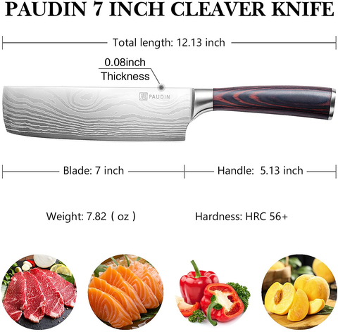 Image of Nakiri Knife - PAUDIN Razor Sharp Meat Cleaver 7 Inch High Carbon German Stainless Steel Vegetable Kitchen Knife, Multipurpose Asian Chef Knife for Home and Kitchen with Ergonomic Handle