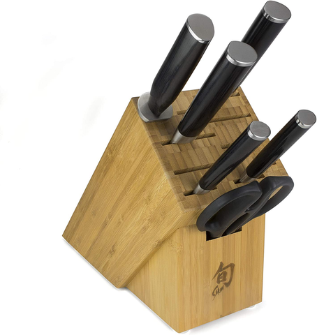 Image of Shun Cutlery Classic 7-Piece Essential Block Set; 11-Slot Bamboo Block, 3.5-Inch Paring Knife, 6-Inch Utility Knife, 8- Inch Chef’S Knife, 9-Inch Bread Knife, Herb Shears, Combination Honing Steel