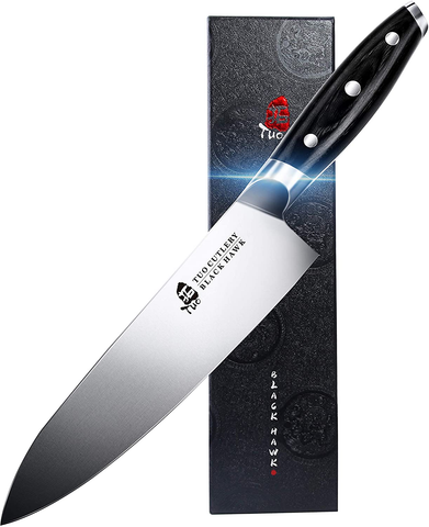 Image of TUO Chef Knife - 8 Inch Kitchen Chefs Knives Professional Cooking Knife - German HC Steel - Full Tang Pakkawood Handle - BLACK HAWK SERIES with Gift Box