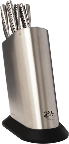 Global G-835/WS-6 Knife Set with Block, 6 Piece, Silver