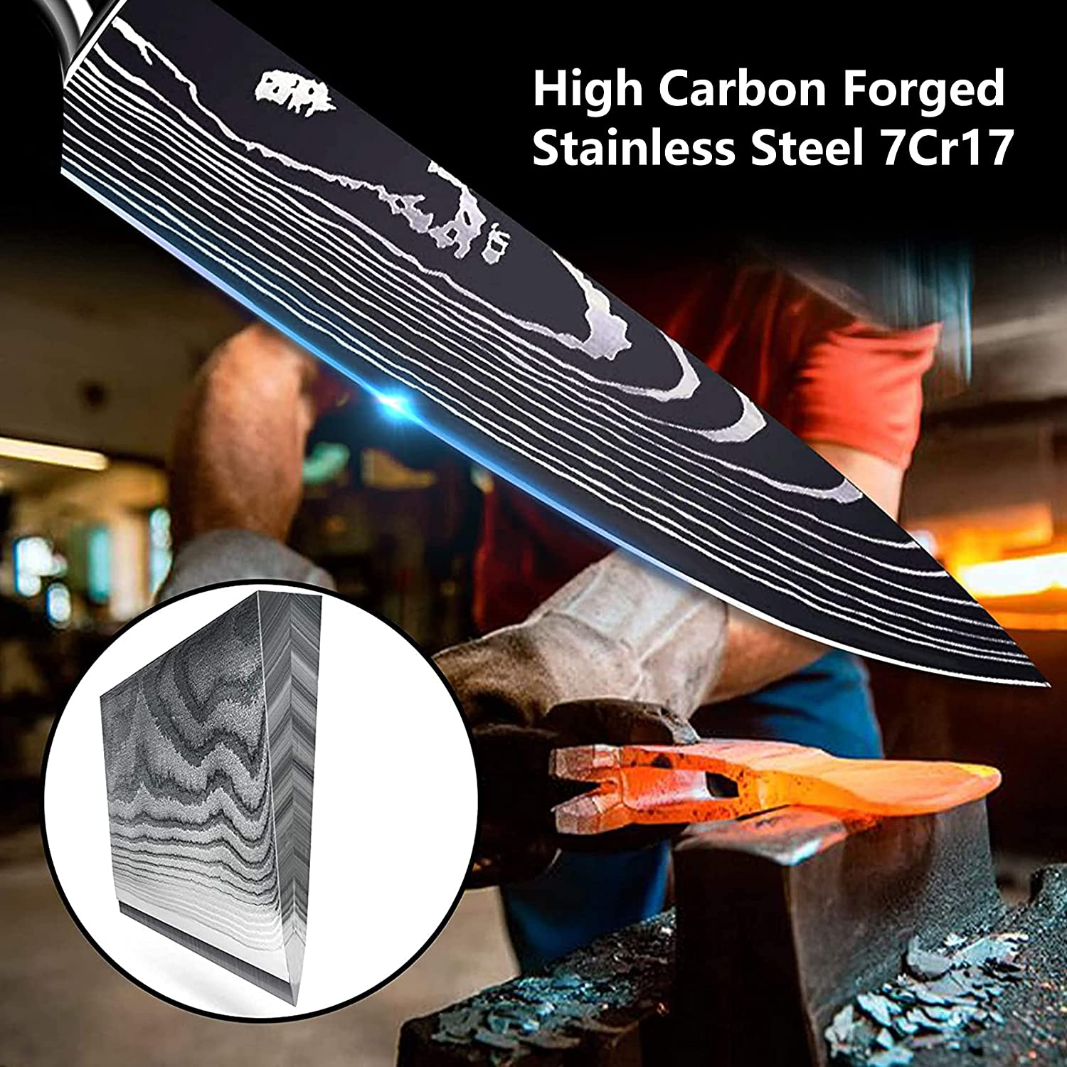 Kitchen Chef Knife Sets,8 Pieces Professional High Carbon Stainless Steel Chef Knives, Pakkawood Handle,3.5-9 Inch Ultra Sharp Cooking Knife for Vegetable Meat Fruit