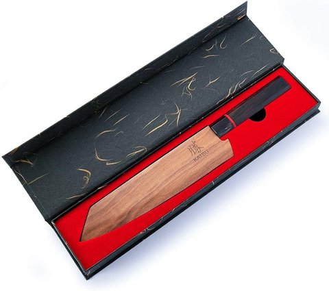 Image of KATSU Kiritsuke Chef Knife - Damascus - Japanese Kitchen Knife - 8-Inch - Handcrafted Octagonal Handle - Wood Sheath & Gift Box (Kritsuke Knife)