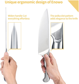 Enowo14 PCS Chef Knife Set with Wooden Block Built-In Knife Sharpeners,German Stainless Steel Kitchen Knife Set with Exclusive Bolster Design Polka Dot Pattern,Hollow Handle,Kitchen Scissors