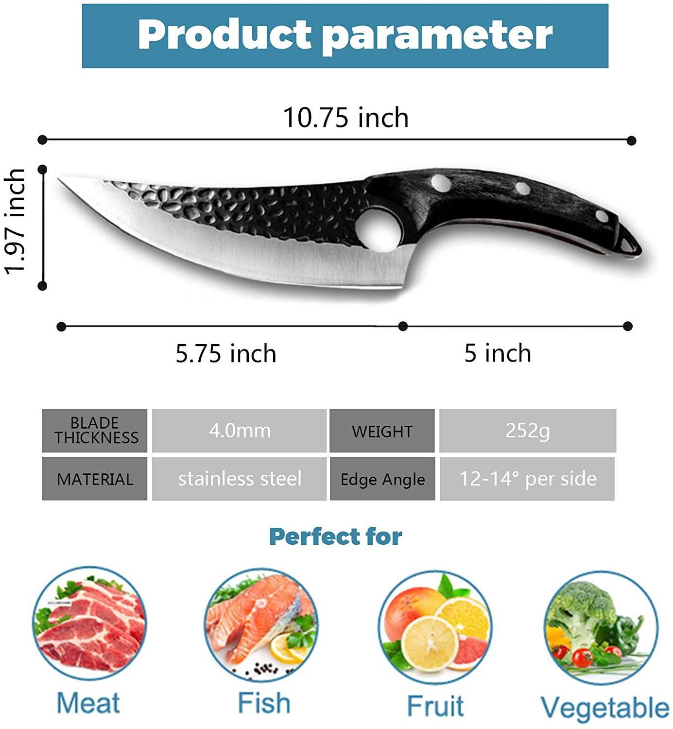 Viking Knives, Butcher Knife Black Forged Boning Knives with Sheath Japanese Fillet Meat Cleaver Knives Full Tang Japan Knives Chef Knife for Kitchen, Camping, BBQ (Black)