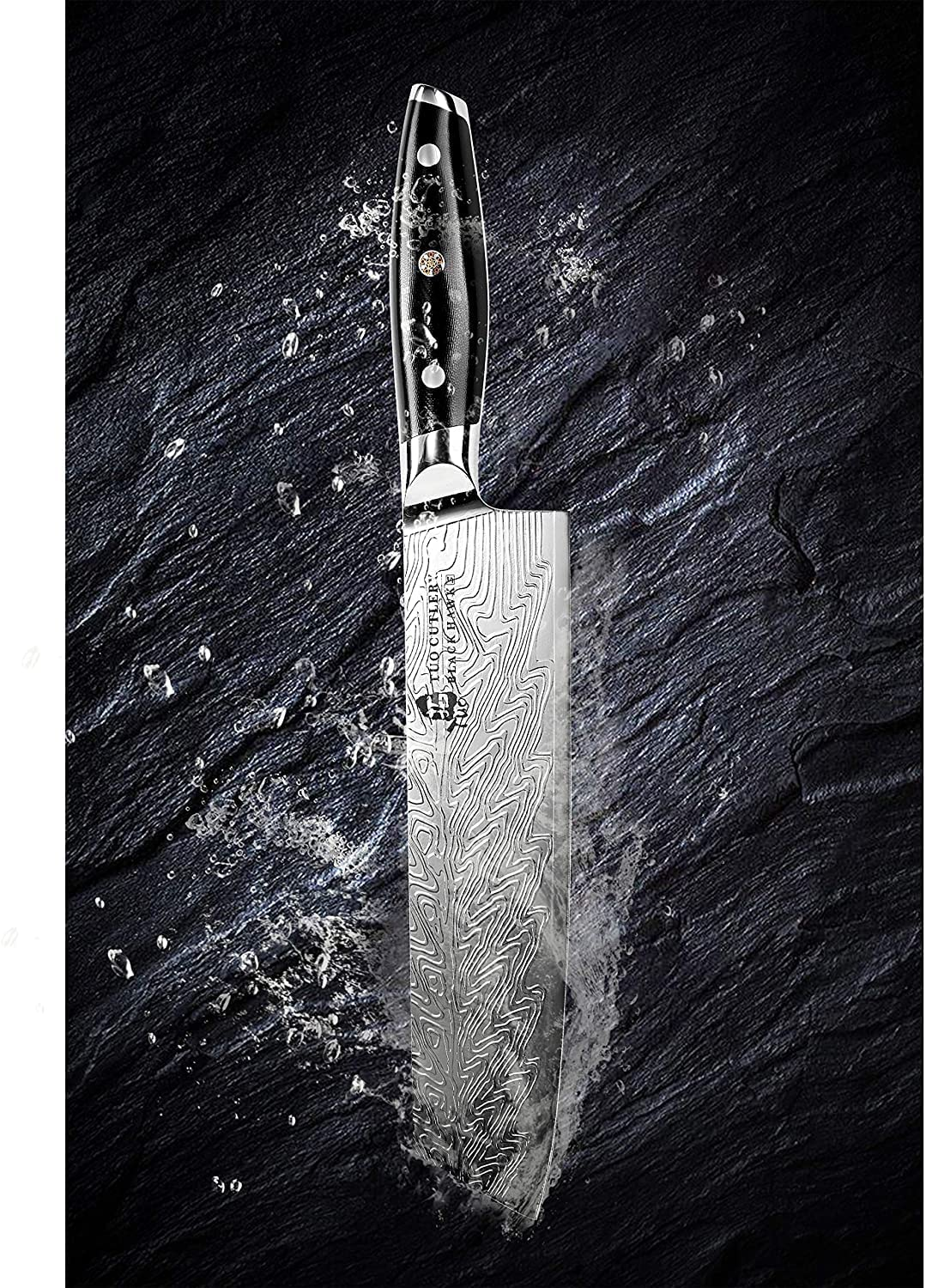 TUO Kiritsuke Chef Knife - Vegetable Cleaver Kitchen Knife 8.5-Inch High Carbon Stainless Steel - Japanese Knives with G10 Full Tang Handle - Black Hawk-S Knives Including Gift Box