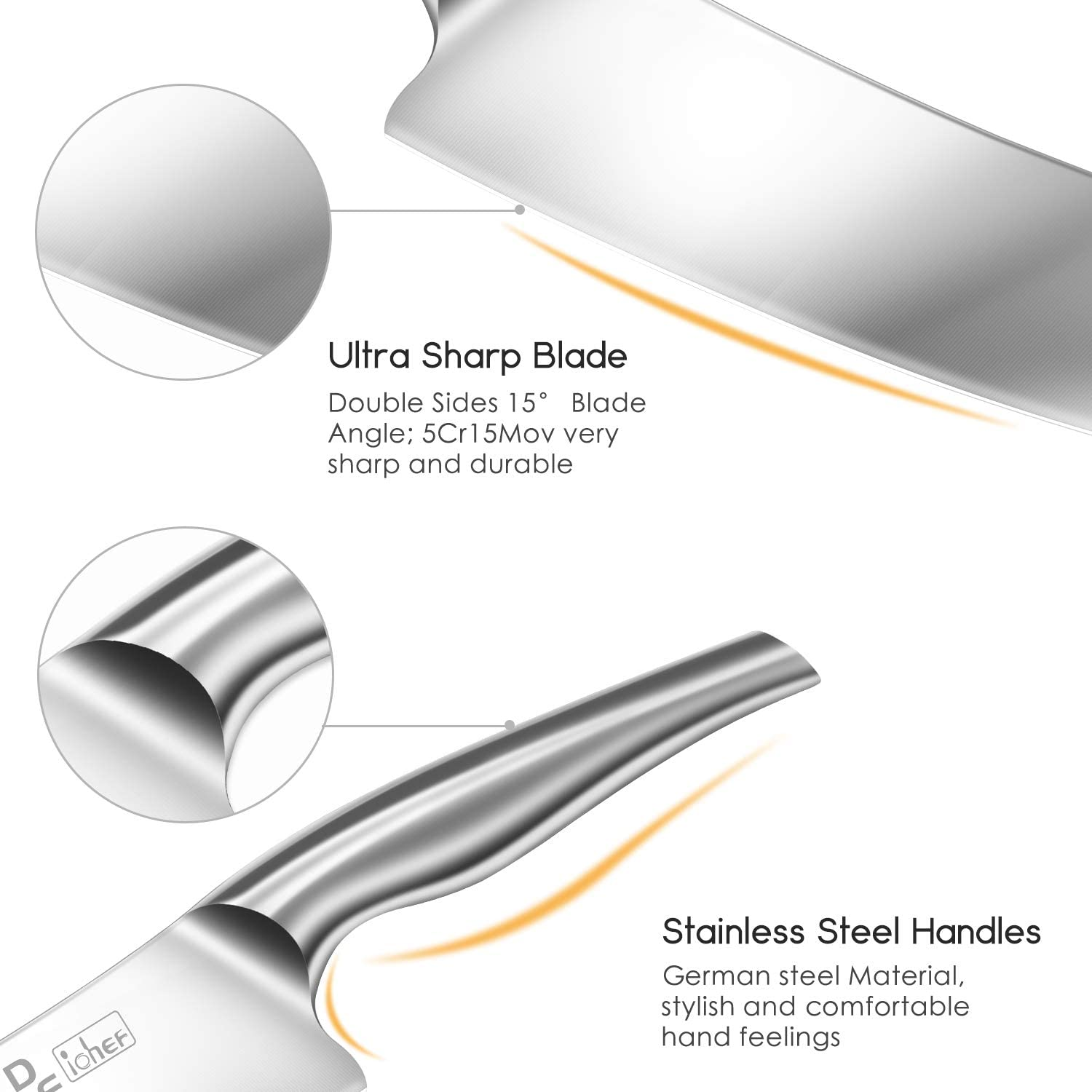 DDF Iohef Nakiri Kitchen Knife, Chef'S Knife in Stainless Steel Professional Cooking Knife, Antiseptic Non-Slip Ultra Sharp Knife with Ergonomic Handle Ideal for Kitchen & Restaurant