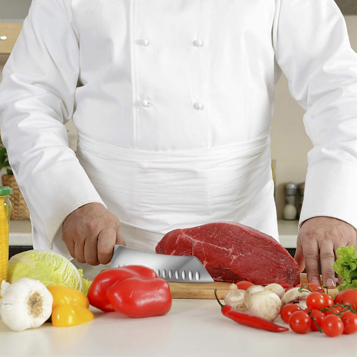 DDF Iohef Kitchen Knife, Chef'S Knife in Stainless Steel Professional Cooking Knife, 7 Inch Antiseptic Non-Slip Ultra Sharp Knife with Ergonomic Handle Ideal for Kitchen / Restaurant