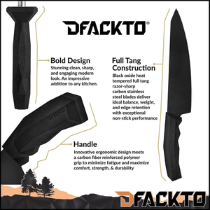 DFACKTO 15 Piece Kitchen Knife Block Set, High Carbon Stainless Steel, Black Matte Blades