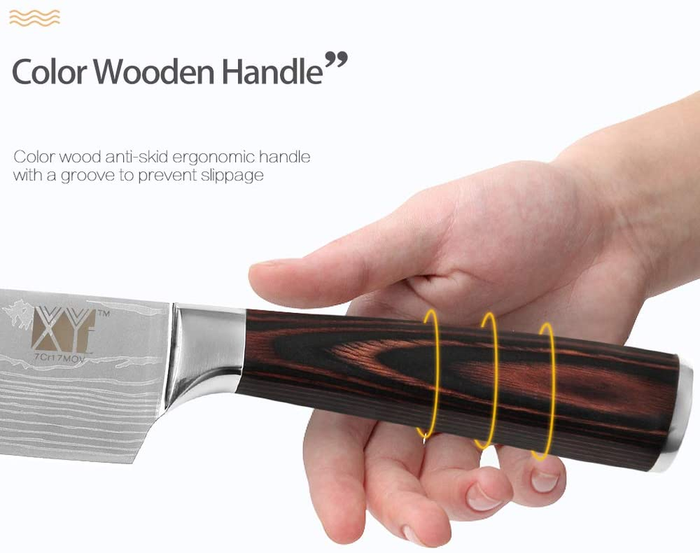 XYJ Stainless Steel Kitchen Knives Set 8 Piece Chef Knife Set with Carry Case Bag & Sheath Well Balance Ergonomic Handle