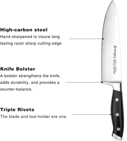 Image of Emojoy Knife Set, 18-Piece Kitchen Knife Set with Block Wooden, Manual Sharpening for Chef Knife Set, German Stainless Steel