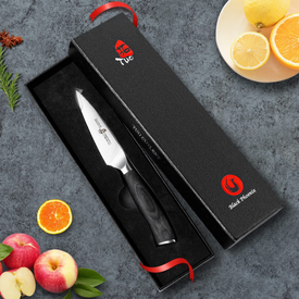 TUO Fruit Knife Veggies Fruit Knives 4 Inch Paring Knife Small Kitchen Knife for Cutting Fruit Ultra Sharp,Ergonomic Pakkawood Handle German Stainless Steel Gift Box, Fiery Phoenix Series - Black